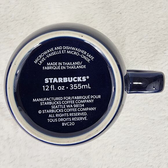 Starbucks Mug 2020 Poinsettia Christmas Siren Logo 12 oz. Ceramic Mug Navy Blue - Picture 6 of 7